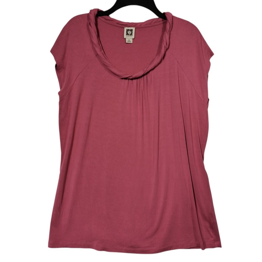 Anne Klein Pink Short Sleeve Shirt Braid Neck Women's Size XL